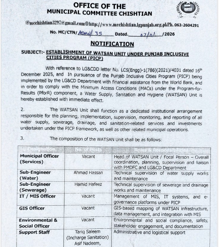 WATSAN Unit Operationalization in MCs  